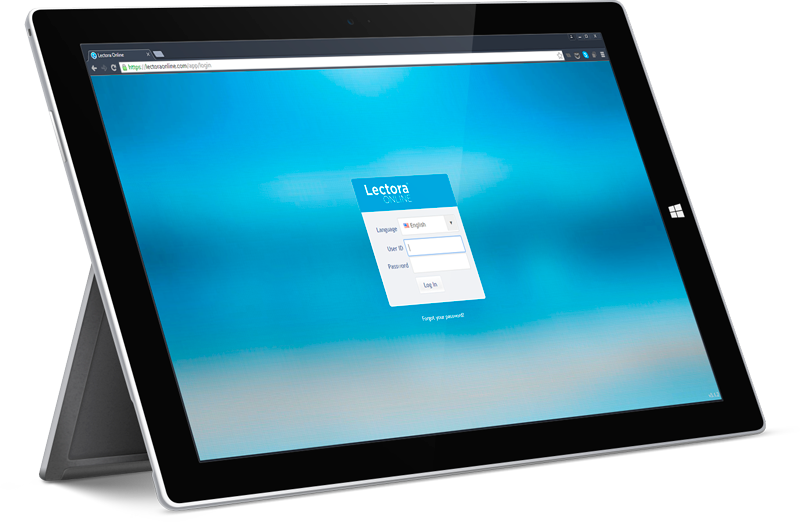 Lectora login screen on a surface tablet